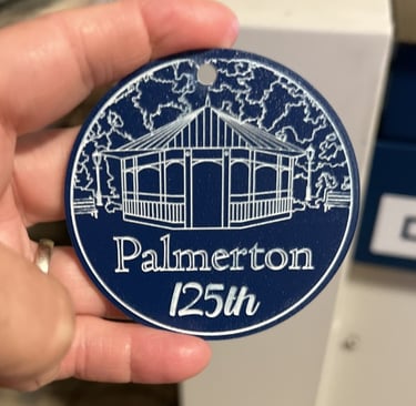 laser engraved acrylic ornament commemorating 125th anniversary of Palmerton