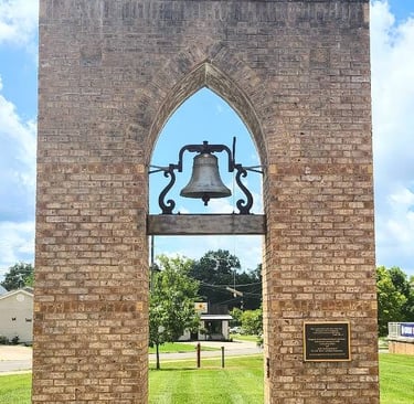 Ringgold - an old Church bell hung in a brick archway