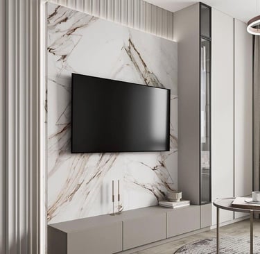 Televizoriaus siena iš šviesaus kvarco su rudais atspalviais"