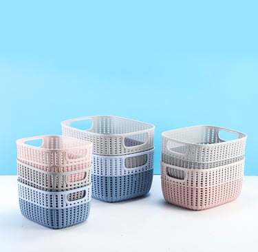 three baskets with baskets on a table