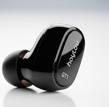 um fone de ouvido preto com a palavra "s" escrita nele