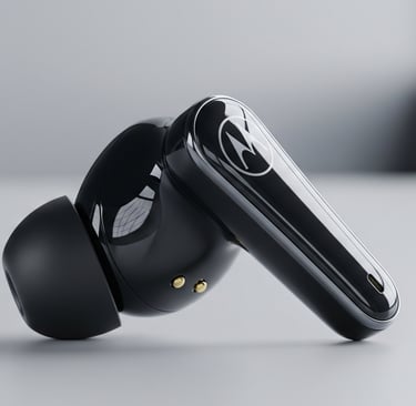 um par de fones de ouvido com um fone de ouvido preto