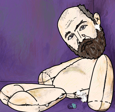 very creepy raggedy ann doll sitting in a corner