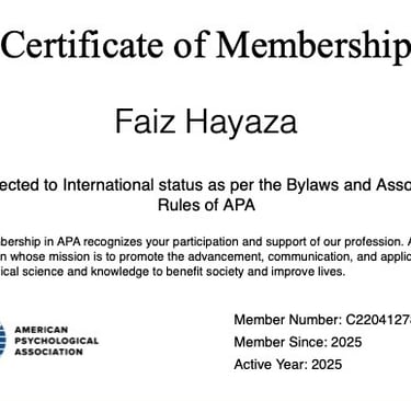 Faiz Hayaza registered as a member of American Psychological Association