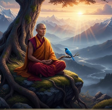 Meditación, monje busdista, tibet