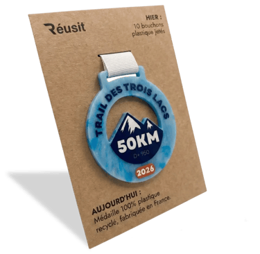 Échantillon d'une médaille finisher recyclée