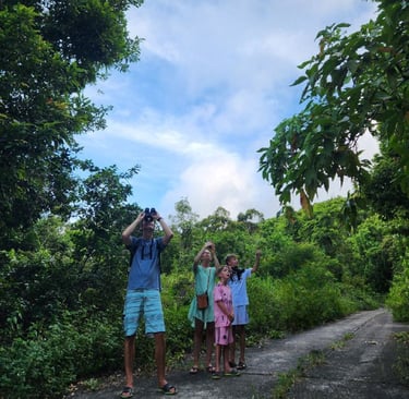 A family enjoy outdoor activity together on Son Tra, Da Nang.