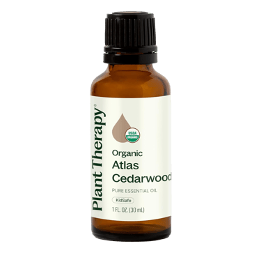 Plant Therapy Organic Atlas Cedarwood essential oil bottle with USDA Organic label