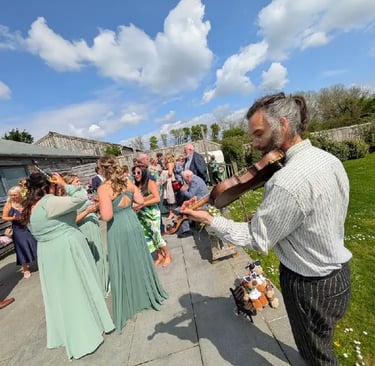 A professional fiddler performing a drinks reception with Rowans ceilidh band