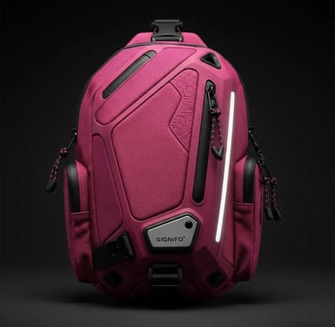 ampilan depan sling bag SIGNIFO berwarna fuchsia dengan desain tech-wear.