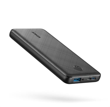 Anker PowerCore 10K portable power bank with dual USB-C and USB-A outputs, slim black design for fas