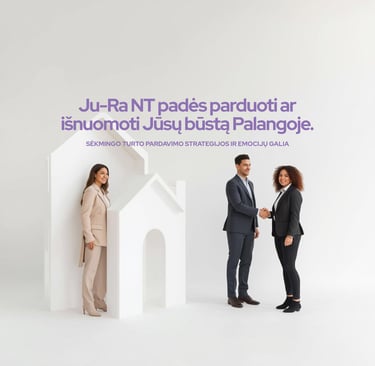 Ju-Ra NT pades isnuomoti ir parduoti Jusu busta Palangoje. Real estate agents agreeing on the deal.