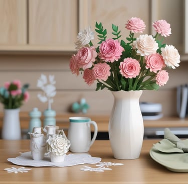 3D cricut flowers on kitchen top
