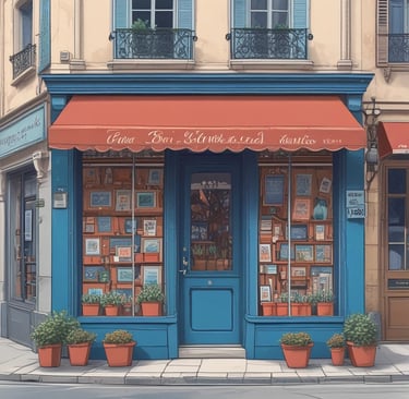 Street scene with shops and cars on a sunny day