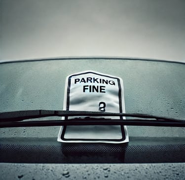 Parking fine on a windshield under a gray sky, capturing life's small frustrations.