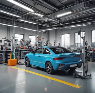 A person wearing a black cap and black shirt is working on the engine of a red car, adjusting parts within the engine compartment. The setting appears to be indoors, possibly a workshop or an event with other vehicles or people in the background.