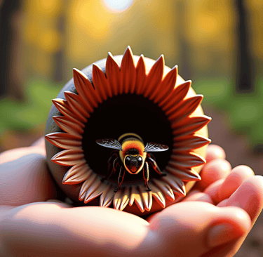 A little bee in a flower in a hand alveystarr.com
