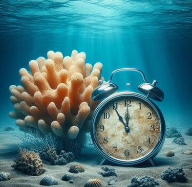 Seabed - sponges and a clock simulating time.