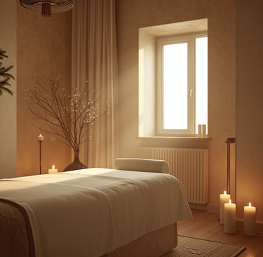 uam cama bonita de spa arrumada com velas em volta