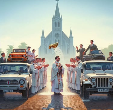 a priest is standing in front of a church