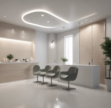 A serene treatment room with soft lighting and elegant decor.