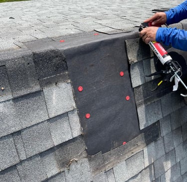 "Roof patching and repair after chimney removal in Des Moines,