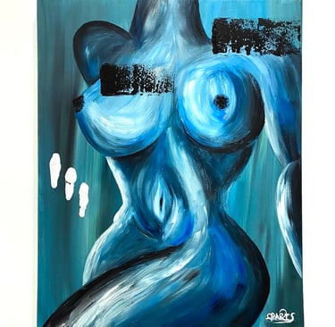 une peinture d’une femme nue dans des nuances bleues