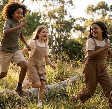 spelende kinderen in een bos 