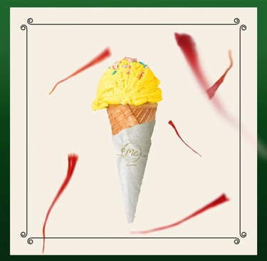 Gelato de açafrão feito com açafrão puro da MA Saffron, com coloração dourada vibrante e textura cremosa, decorado com pistac