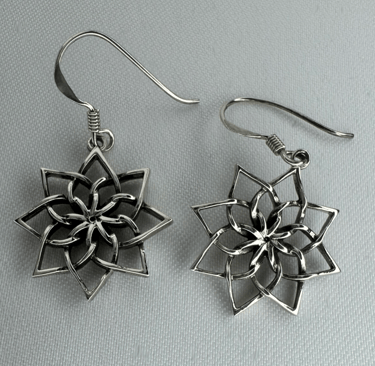 Opening Lotus Flower Earrings Dangle Sterling Silver