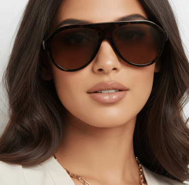 a woman wearing brown sunglasses