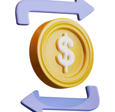 a dollar sign with Rotating arrow, Refinance home loan