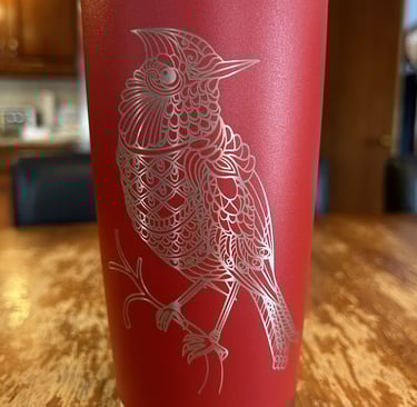 laser engraved drink tumbler with bird