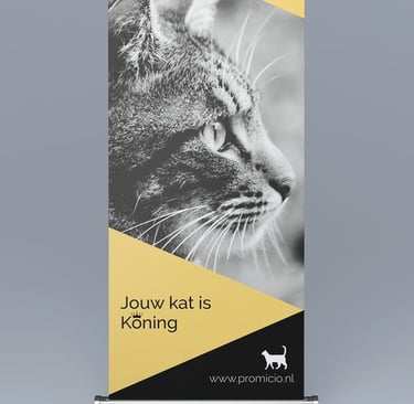 Elegant cat-focused pull-up banner with minimalist design.