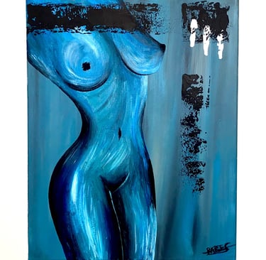Un tableau d’une femme nue dans des nuances bleues