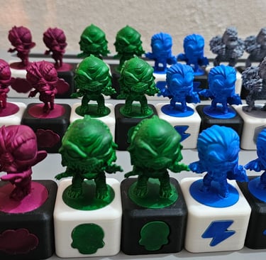 a bunch of different colored toys on a table
