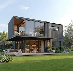 2 story container house in nicely kept yard