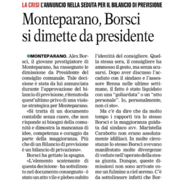 anteprima gazzetta del mezzogiorno alex borsci dimissioni presidente del consiglio comunale