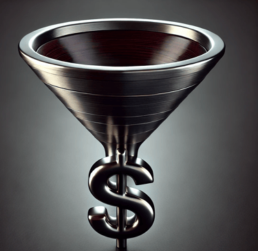 A business sales funnel with a dollar sign at the bottom, representing a high-quality pipeline