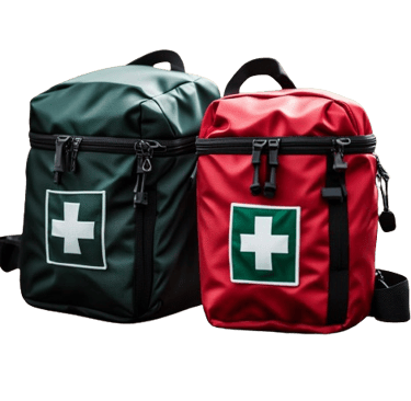 first aid bags in red and green color with first aid logo