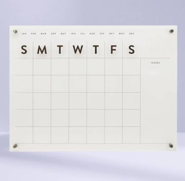 Sleek White Acrylic Writing Board for Monthly Planning