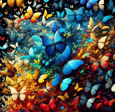 butterfly explosion of many vibrant colours