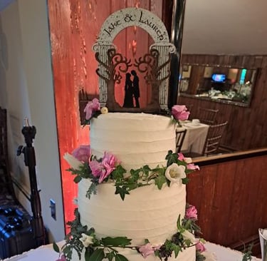 laser cut and engraved wooden wedding cake topper