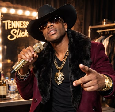 a man in a hat and a microphone