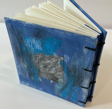 Coptic binding - collage cover blue