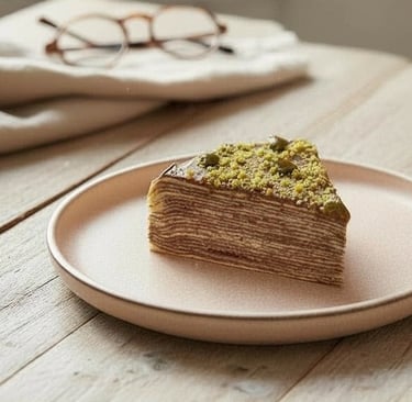 Gâteau de crêpes chocolat pistache atelier pâtisserie