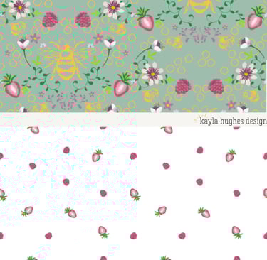a pattern of flowers and leaves on a green background
