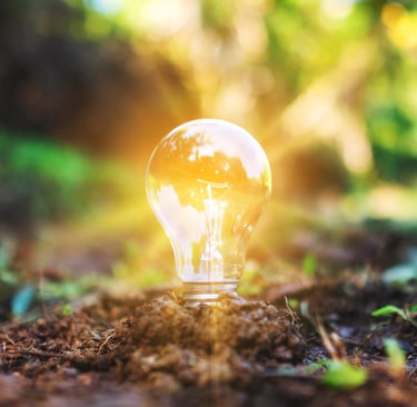 Uma lâmpada em cima do chão de terra.