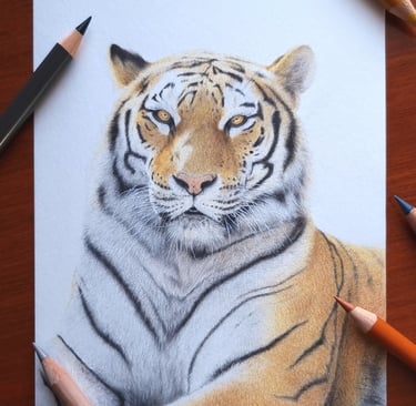 a colored pencil portrait of a tiger