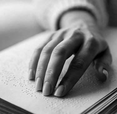 Niewidoma osoba czyta książkę w brajlu